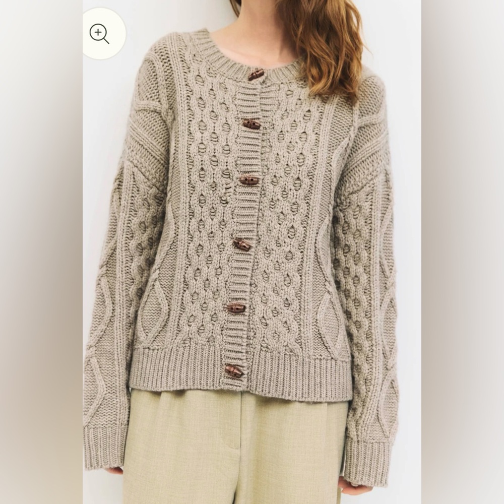 Cable Knit Wooden Toggle Cardigan Sweater